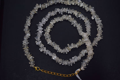 Very Light Citrine chip Necklace , Gemstones chips Long Necklace , 4x7 mm   , 32702