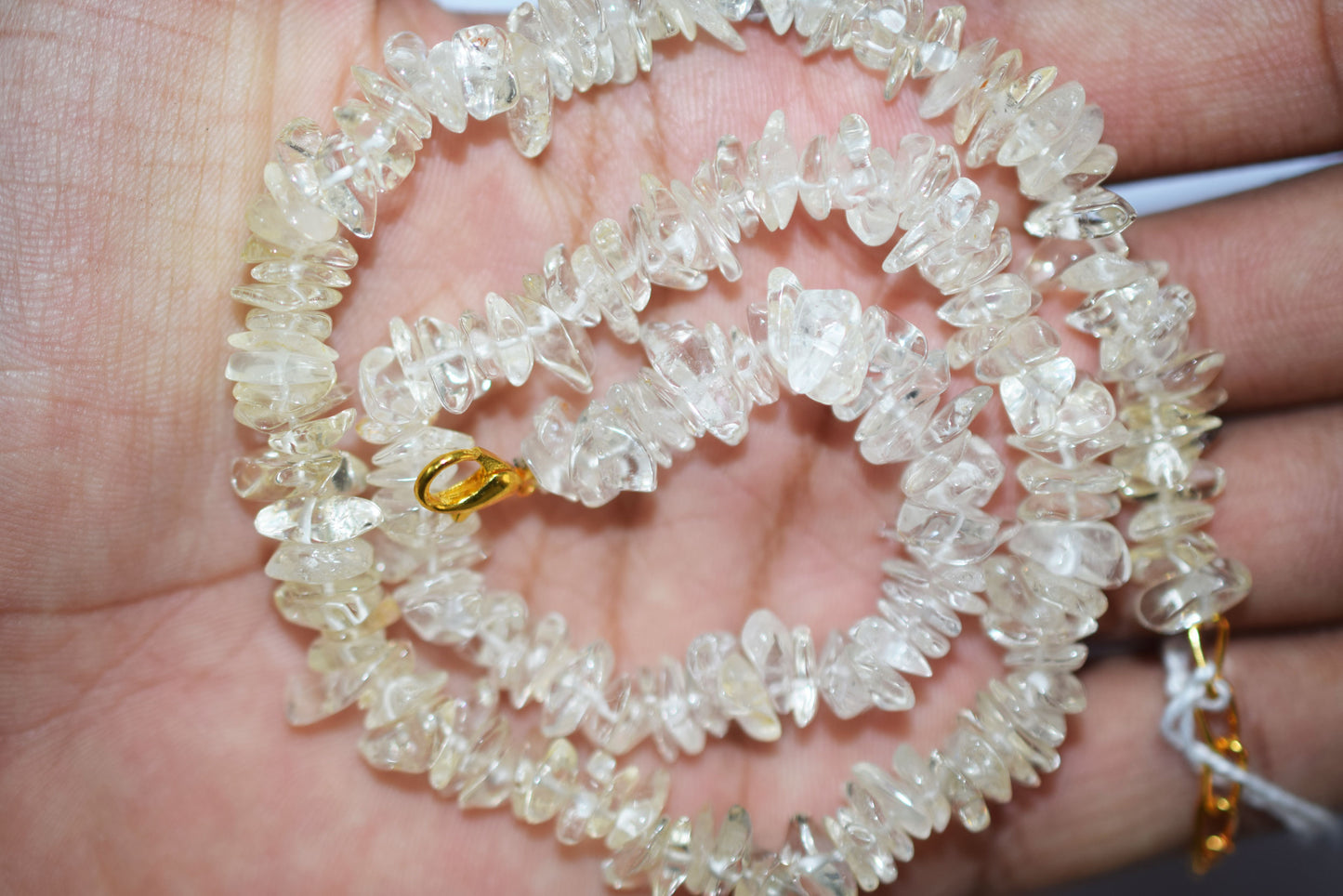 Very Light Citrine chip Necklace , Gemstones chips Long Necklace , 4x7 mm   , 32702