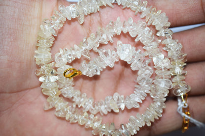 Very Light Citrine chip Necklace , Gemstones chips Long Necklace , 4x7 mm   , 32702