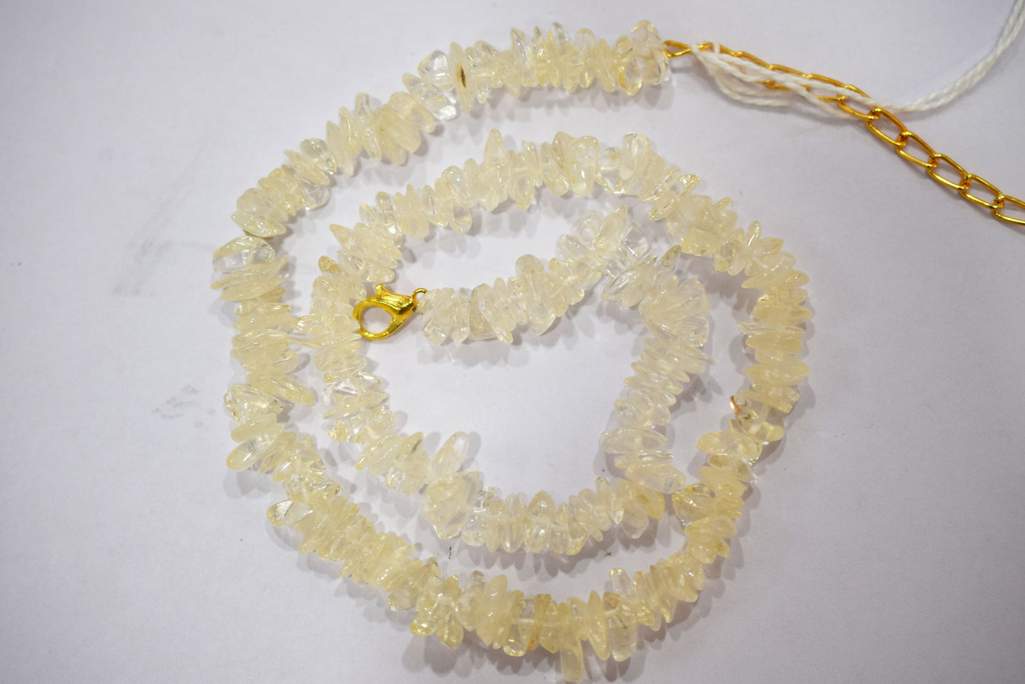 Very Light Citrine chip Necklace , Gemstones chips Long Necklace , 4x7 mm   , 32702