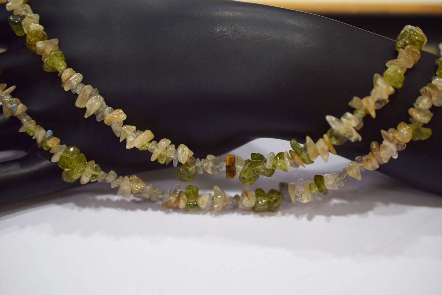 Natural Green Peridot chip Necklace , Gemstones chips Long Necklace, Handmade Jewelry For Her, Spiritual Alignment Necklace , 3x4 mm  , 32701