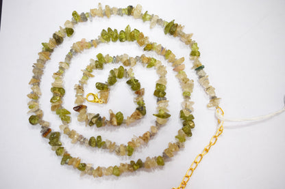 Natural Green Peridot chip Necklace , Gemstones chips Long Necklace, Handmade Jewelry For Her, Spiritual Alignment Necklace , 3x4 mm  , 32701
