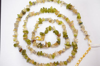 Natural Green Peridot chip Necklace , Gemstones chips Long Necklace, Handmade Jewelry For Her, Spiritual Alignment Necklace , 3x4 mm  , 32701