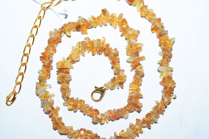 Natural Citrine chip Necklace , Gemstones chips Long Necklace , 4x6 mm and 5x8mm   , 32703