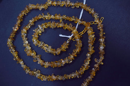 Natural Citrine chip Necklace , Gemstones chips Long Necklace , 4x6 mm and 5x8mm   , 32703