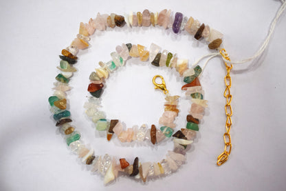Natural MultiStone chips Necklace,  Gemstones Uncut Chips Long Necklace ,  4x5 mm &amp; 4x6 mm , 32707