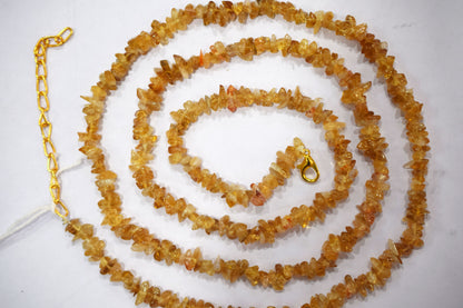 Natural Citrine Crystal chip Necklace , Gemstones uncut chips Long Necklace , 3x5 mm , 32709