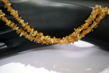 Natural Citrine Crystal chip Necklace , Gemstones uncut chips Long Necklace , 3x5 mm , 32709