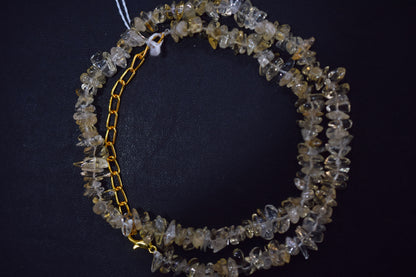 Natural yellow Citrine chip Necklace , Gemstones uncut chips Long Necklace , 5x7 mm and 4x7 mm   , 32704