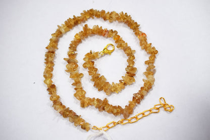 Natural Citrine Crystal chip Necklace , Gemstones uncut chips Long Necklace , 3x5 mm , 32709