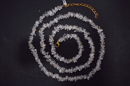 Clear Qartz Crystal chip Necklace , Gemstones uncut chips Long Necklace , 4x7 mm & 4x6 mm   , 32705