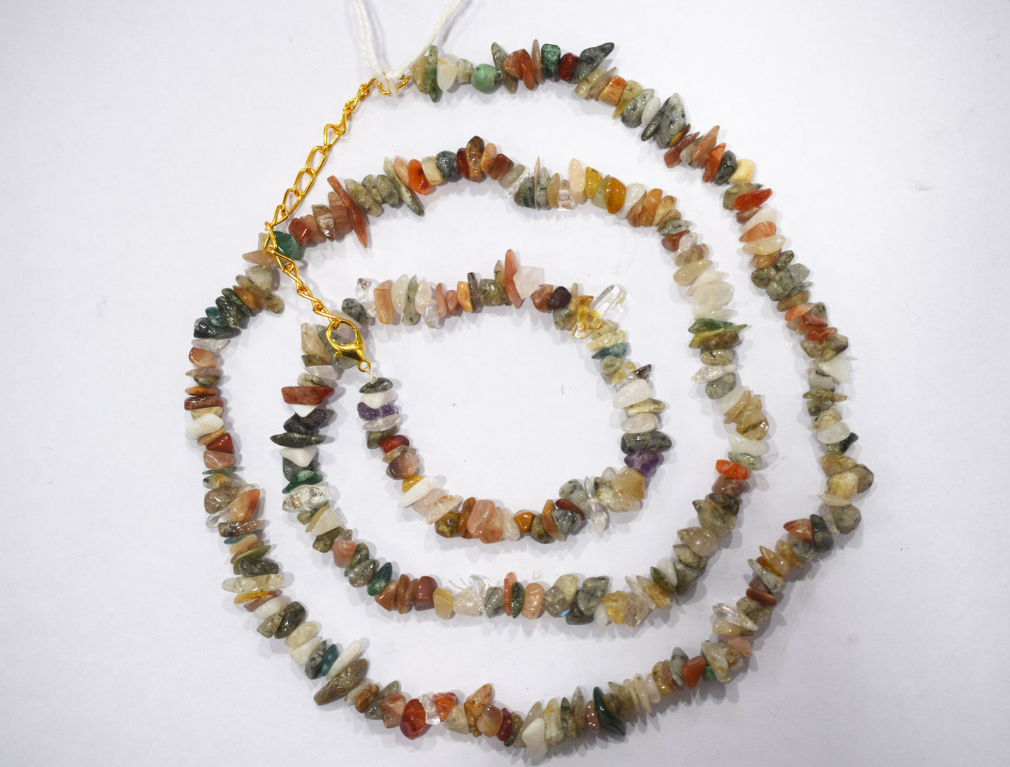 Natural Multi GemStone chips Bead Necklace,  Gemstones Uncut Chips Long Necklace ,  4x6mm & 4x6 mm , 32708