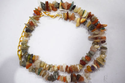Natural Multi GemStone chips Bead Necklace,  Gemstones Uncut Chips Long Necklace ,  4x6mm & 4x6 mm , 32708