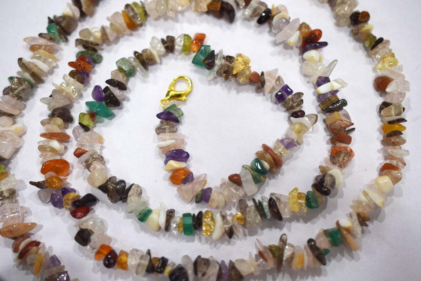 Natural Multi GemStone chips Bead Necklace,  Gemstones Uncut Chips Long Necklace ,  4x5mm , 327010