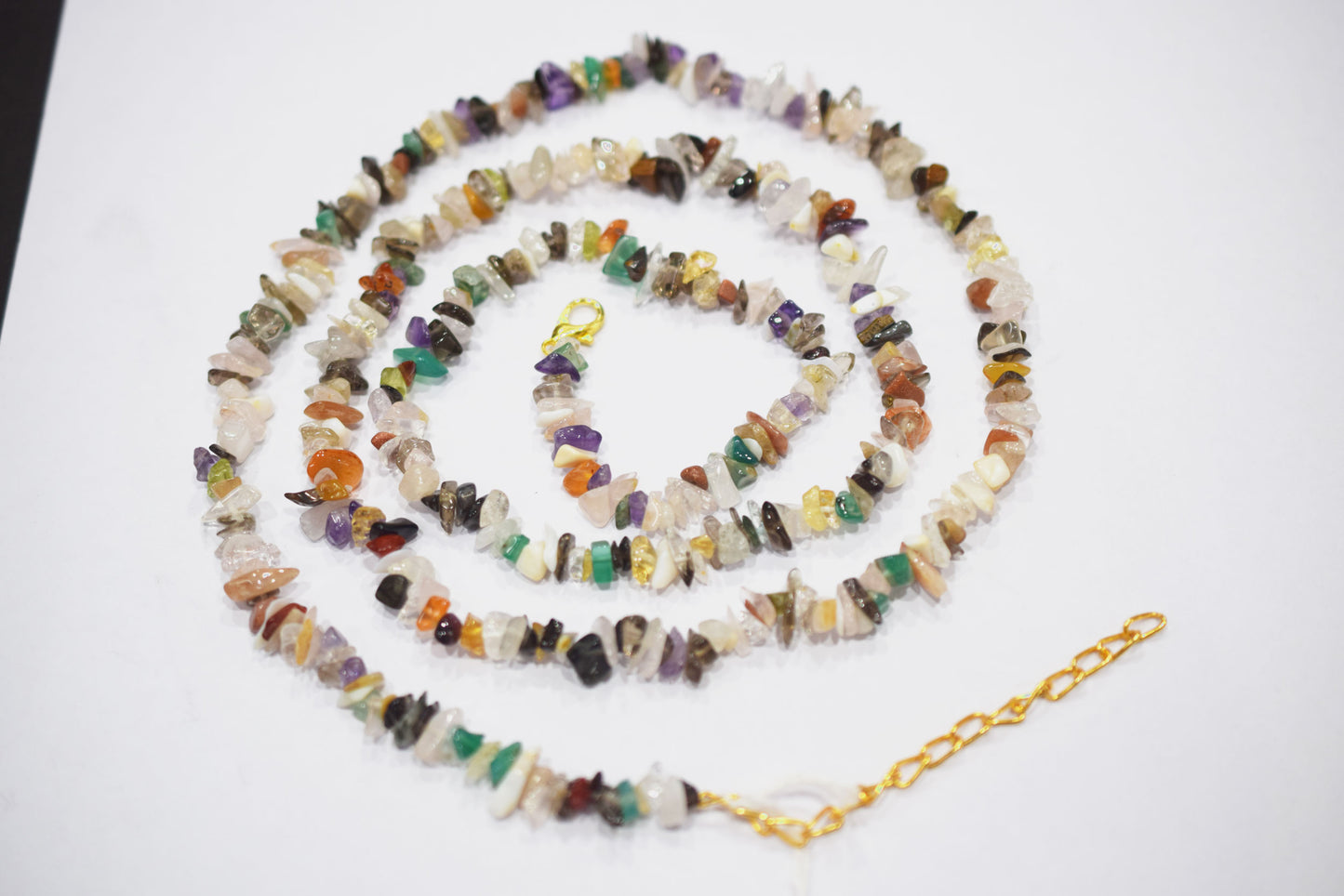 Natural Multi GemStone chips Bead Necklace,  Gemstones Uncut Chips Long Necklace ,  4x5mm , 327010