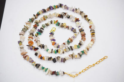 Natural Multi GemStone chips Bead Necklace,  Gemstones Uncut Chips Long Necklace ,  4x5mm , 327010