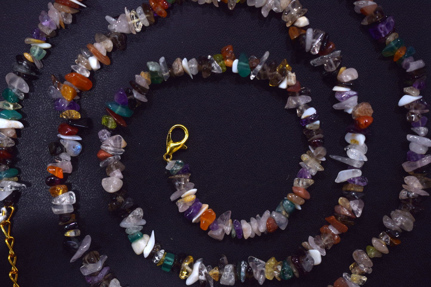 Natural Multi GemStone chips Bead Necklace,  Gemstones Uncut Chips Long Necklace ,  4x5mm , 327010