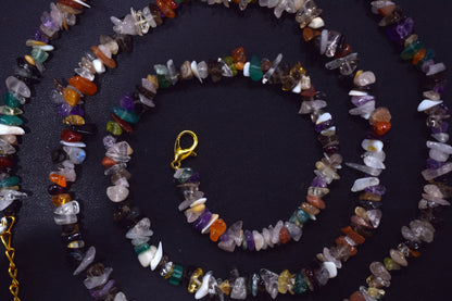 Natural Multi GemStone chips Bead Necklace,  Gemstones Uncut Chips Long Necklace ,  4x5mm , 327010
