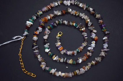 Natural Multi GemStone chips Bead Necklace,  Gemstones Uncut Chips Long Necklace ,  4x5mm , 327010
