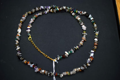 Natural Multi GemStone chips Bead Necklace,  Gemstones Uncut Chips Long Necklace ,  4x5mm , 327010