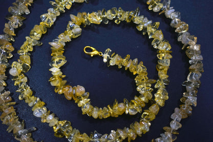 Natural Raw Citrine chip Necklace , Gemstones uncut chips Long Necklace , 5x7 mm , 32706