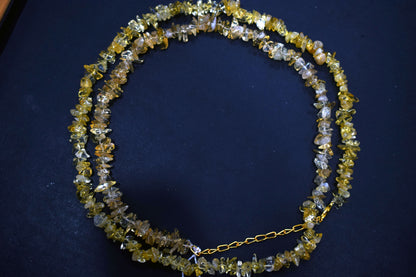 Natural Raw Citrine chip Necklace , Gemstones uncut chips Long Necklace , 5x7 mm , 32706