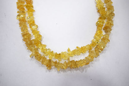 Natural Raw Citrine chip Necklace , Gemstones uncut chips Long Necklace , 5x7 mm , 32706