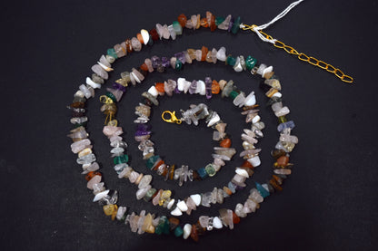 Natural MultiStone chips Necklace,  Gemstones Uncut Chips Long Necklace ,  4x5 mm &amp; 4x6 mm , 32707
