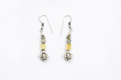 Multi Strand Citrine and Black Rutile Quartz Necklace, Rutilated Quartz Beaded Tassel Necklace with earrings ,32806