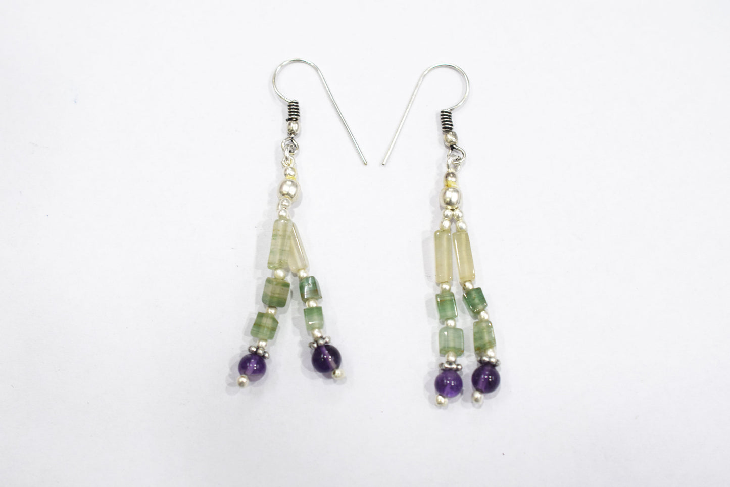 Natural Green Aventurine & Amethyst Beaded Tassel Necklace with Matching Earrings Set, 32808