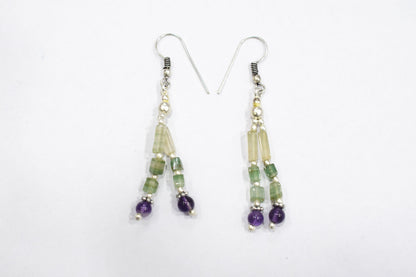 Natural Green Aventurine & Amethyst Beaded Tassel Necklace with Matching Earrings Set, 32808