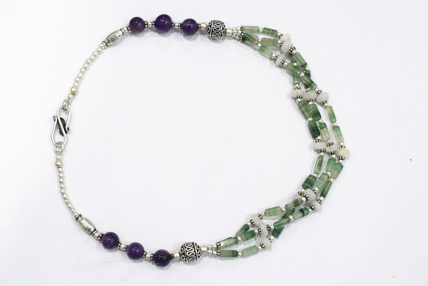 Natural Green Aventurine, White Agate & Amethyst Layered Necklace Set With Matching Earrings , 32809 (Copy)
