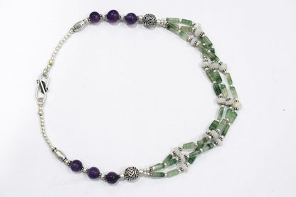 Natural Green Aventurine, White Agate & Amethyst Layered Necklace Set With Matching Earrings , 32809 (Copy)