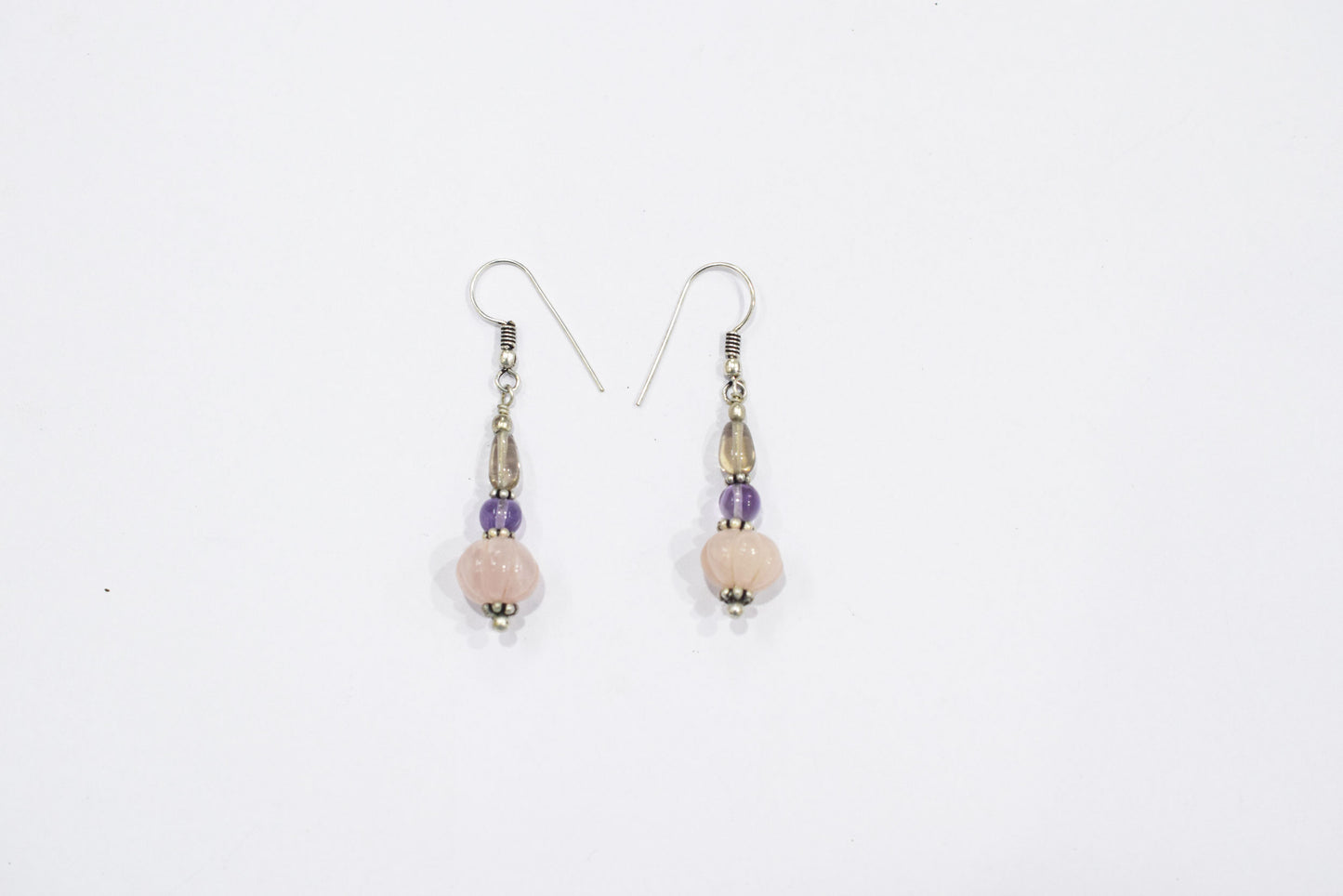Natural Rose Quartz, Smoky Quartz & Multi Aventurine Layered Necklace Set with Matching Drop Earrings, 32810