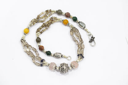 Natural Rose Quartz, Smoky Quartz & Multi Aventurine Layered Necklace Set with Matching Drop Earrings, 32810