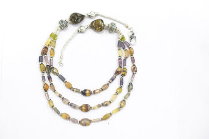 Natural Multi Fluorite, Peridot & Rutile Quartz Layered Necklace Set With Matching Earrings, 32811
