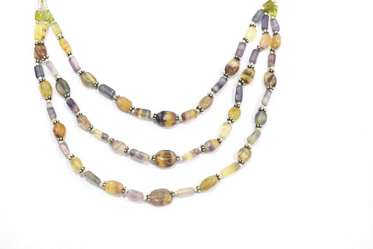 Natural Multi Fluorite, Peridot & Rutile Quartz Layered Necklace Set With Matching Earrings, 32811