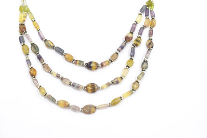 Natural Multi Fluorite, Peridot & Rutile Quartz Layered Necklace Set With Matching Earrings, 32811