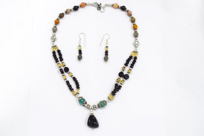 Natural Moonstone, Citrine, Smoky & Green Quartz Pendant Necklace Set with Matching Earrings, 32812