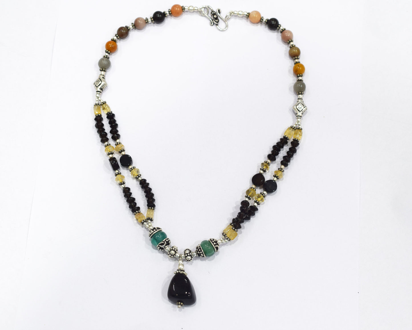 Natural Moonstone, Citrine, Smoky & Green Quartz Pendant Necklace Set with Matching Earrings, 32812