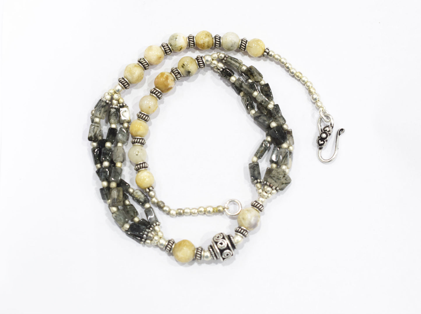 Natural Black Rutilated Quartz Multi-Strand Statement Necklace Set with Matching Drop Earrings, 32813