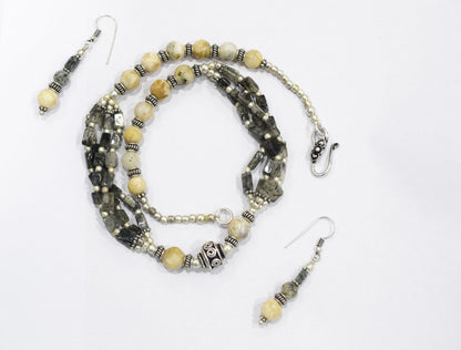 Natural Black Rutilated Quartz Multi-Strand Statement Necklace Set with Matching Drop Earrings, 32813