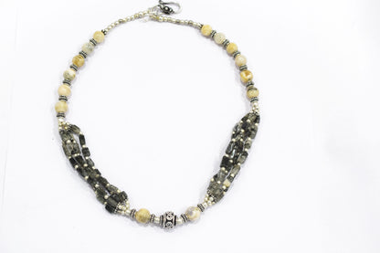 Natural Black Rutilated Quartz Multi-Strand Statement Necklace Set with Matching Drop Earrings, 32813