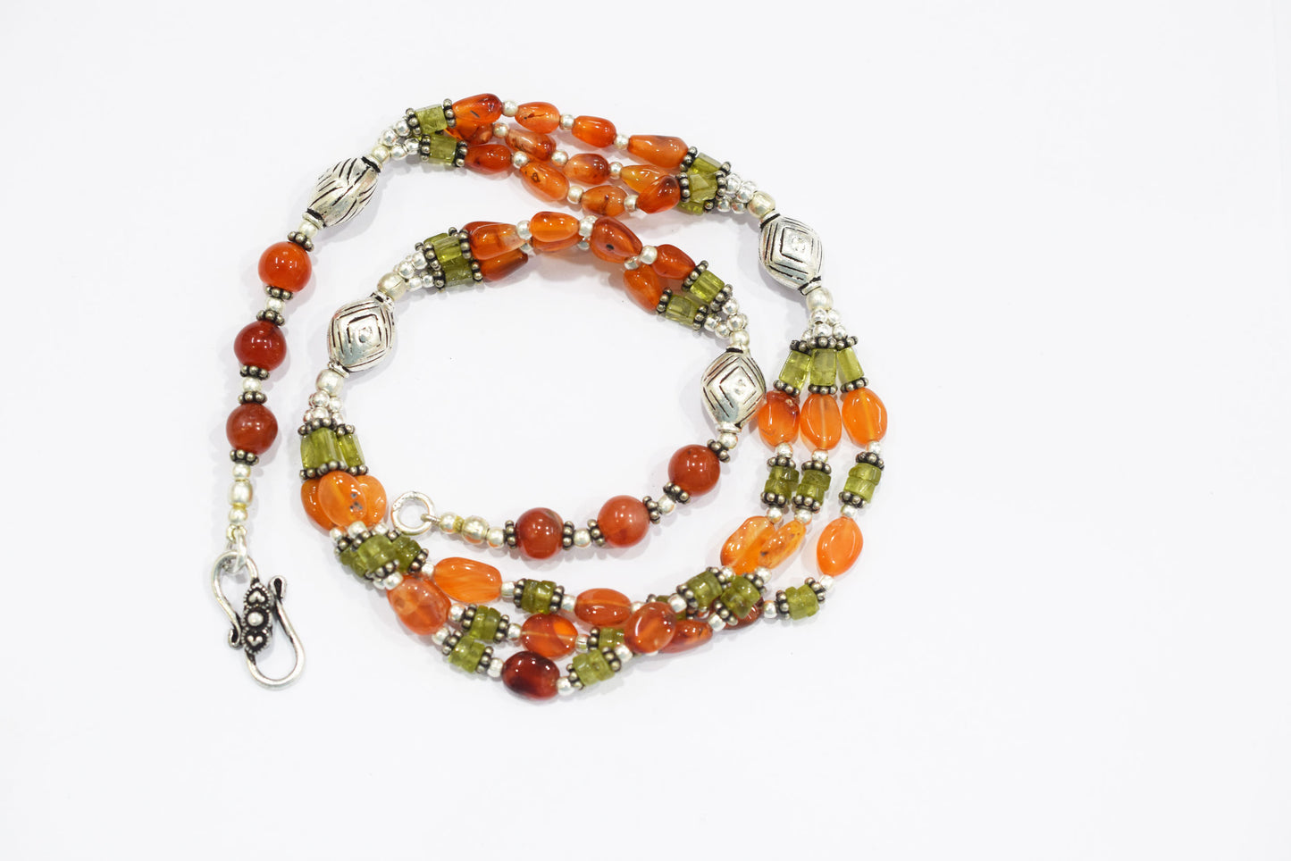 Natural Carnelian, Peridot &amp; Red Jasper Multi-Strand Braided Necklace Set , Earthy Multi-Layer Gemstone Statement Jewelry with Drop Earrings, 32815