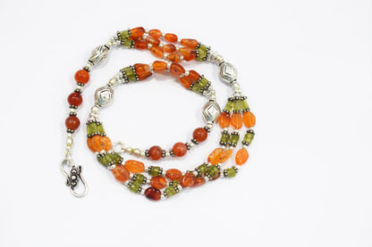 Natural Carnelian, Peridot &amp; Red Jasper Multi-Strand Braided Necklace Set , Earthy Multi-Layer Gemstone Statement Jewelry with Drop Earrings, 32815