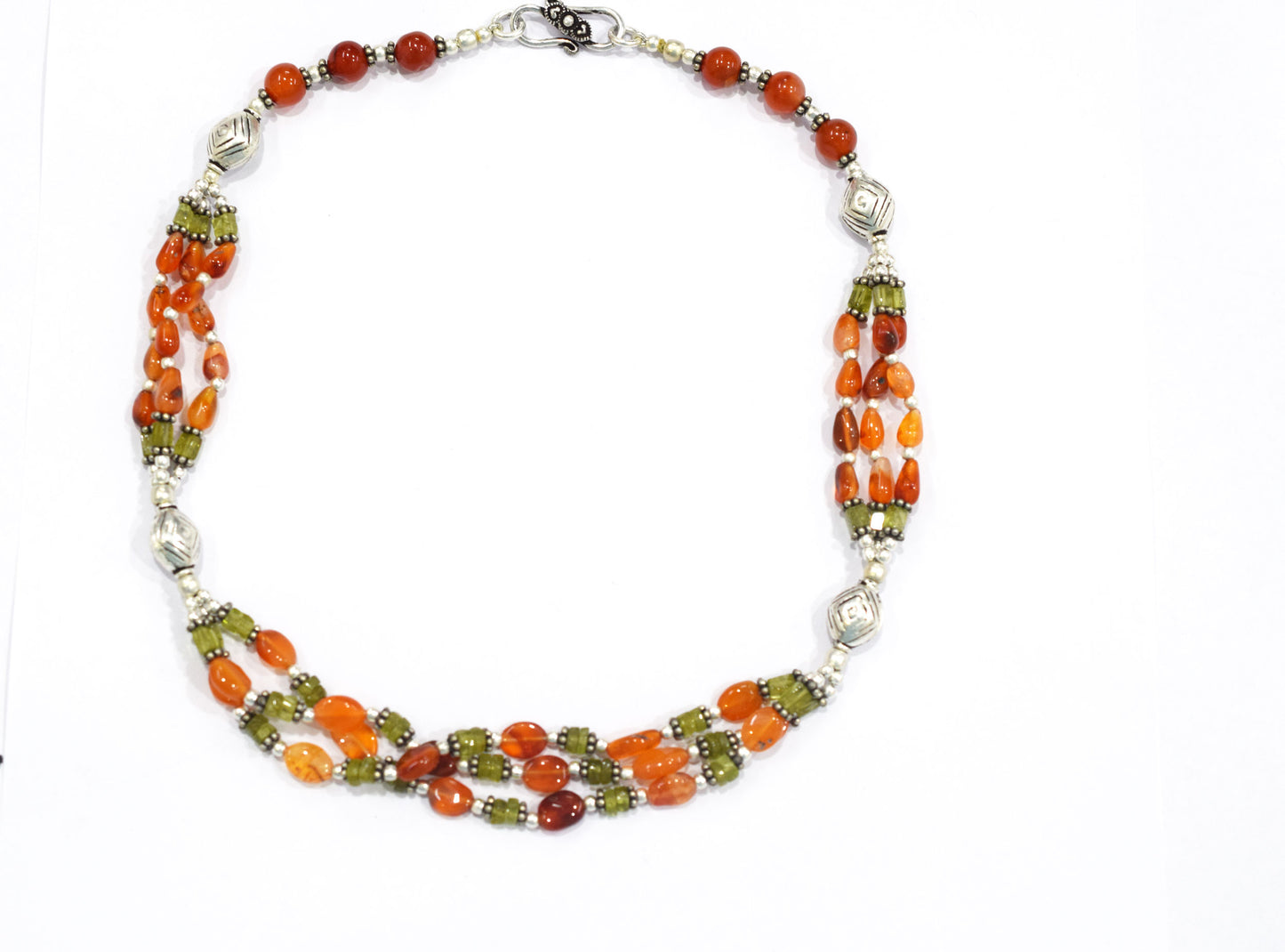Natural Carnelian, Peridot &amp; Red Jasper Multi-Strand Braided Necklace Set , Earthy Multi-Layer Gemstone Statement Jewelry with Drop Earrings, 32815