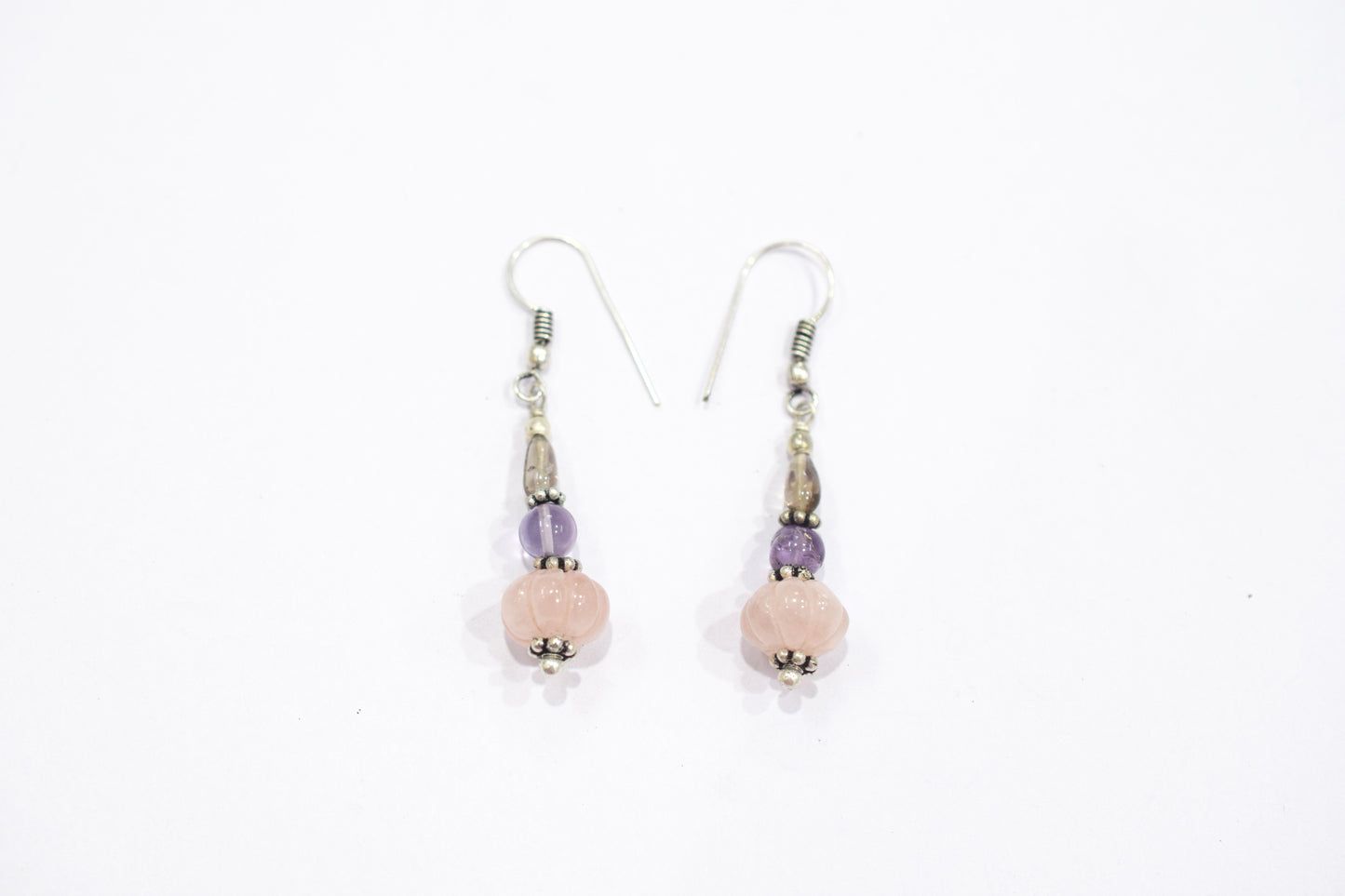 Natural Rose Quartz, Smoky Quartz & Multi Aventurine Layered Necklace Set with Matching Drop Earrings, 32816