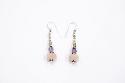 Natural Rose Quartz, Smoky Quartz & Multi Aventurine Layered Necklace Set with Matching Drop Earrings, 32816