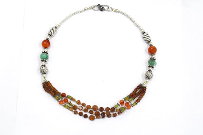 Hessonite and Carnelian Beaded Necklace Set, Natural Peridot & Green Quartz Jewelry Set for Women, 32817
