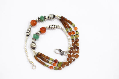Hessonite and Carnelian Beaded Necklace Set, Natural Peridot & Green Quartz Jewelry Set for Women, 32817